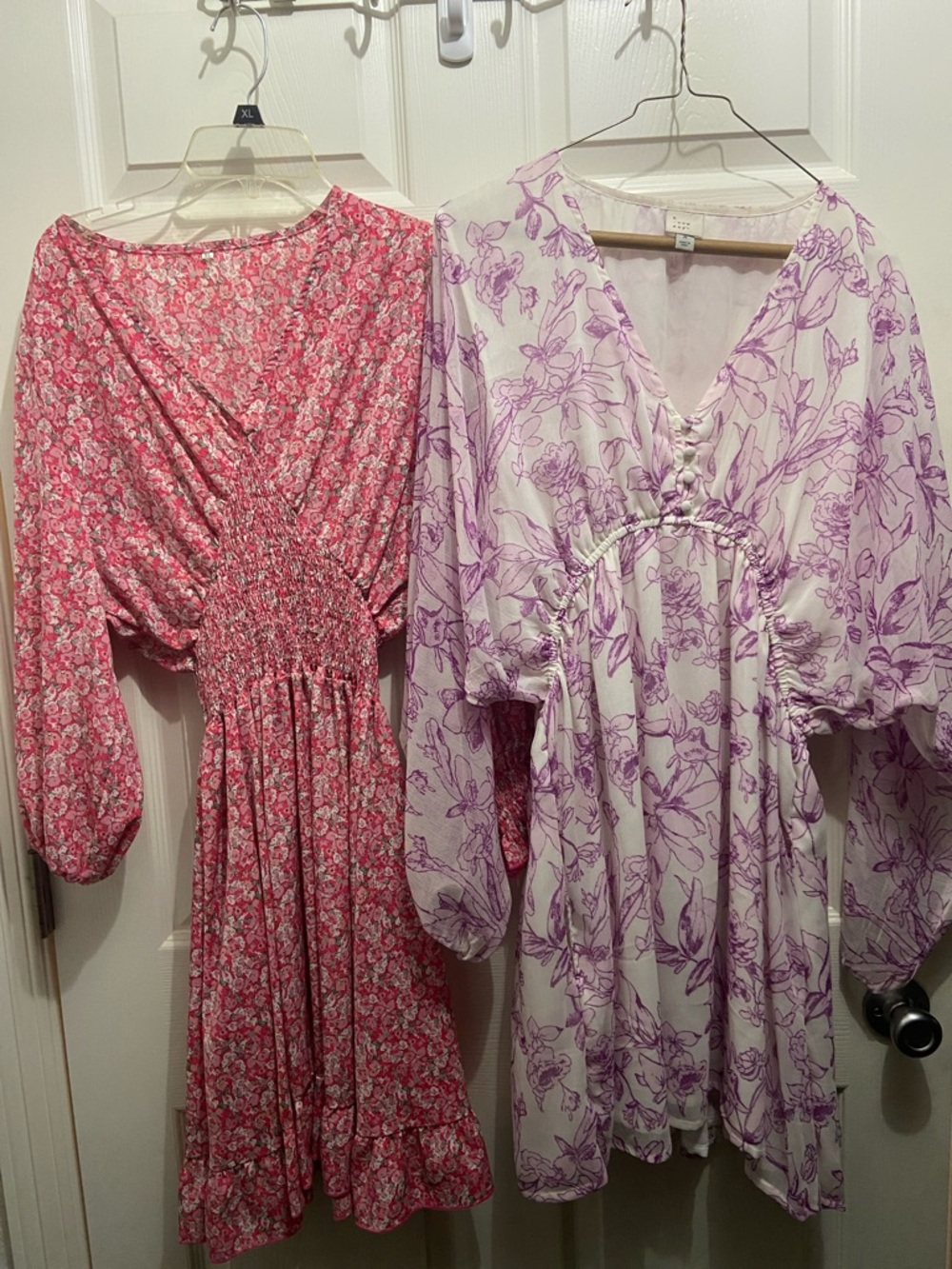 Pink Floral Smocked Waist Dress & Lilac Floral V-Neck Tunic Duo